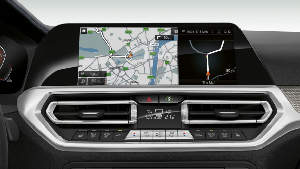 BMW 3シリーズ セダン、 BMW ライブ・コックピット。 BMW ライブ・コックピット搭載 BMW 3シリーズ セダン コックピット、ディスプレイ正面のクローズ・アップ。