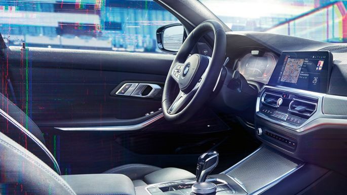 BMW 3シリーズ セダン、M 専用のメーター・パネル。G20 BMW 3シリーズ セダン、インテリアのクローズ・アップ。M 専用のメーター・パネルを備えたコックピット。G20