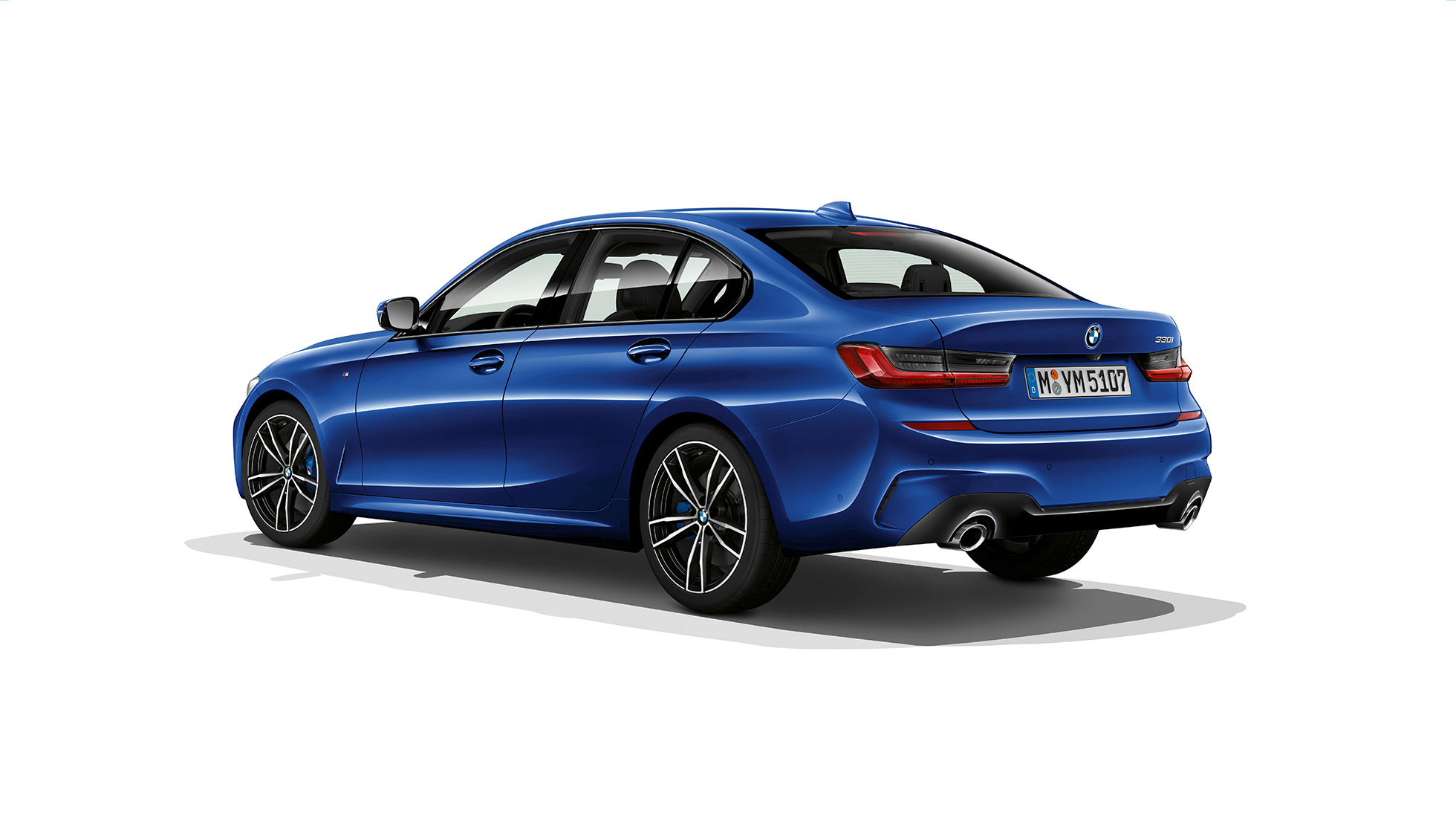BMW 3シリーズ セダン M Sport、リヤ・ビュー。G20 BMW 3シリーズ セダン M Sport、スリークォーター・リヤ・ビュー。G20