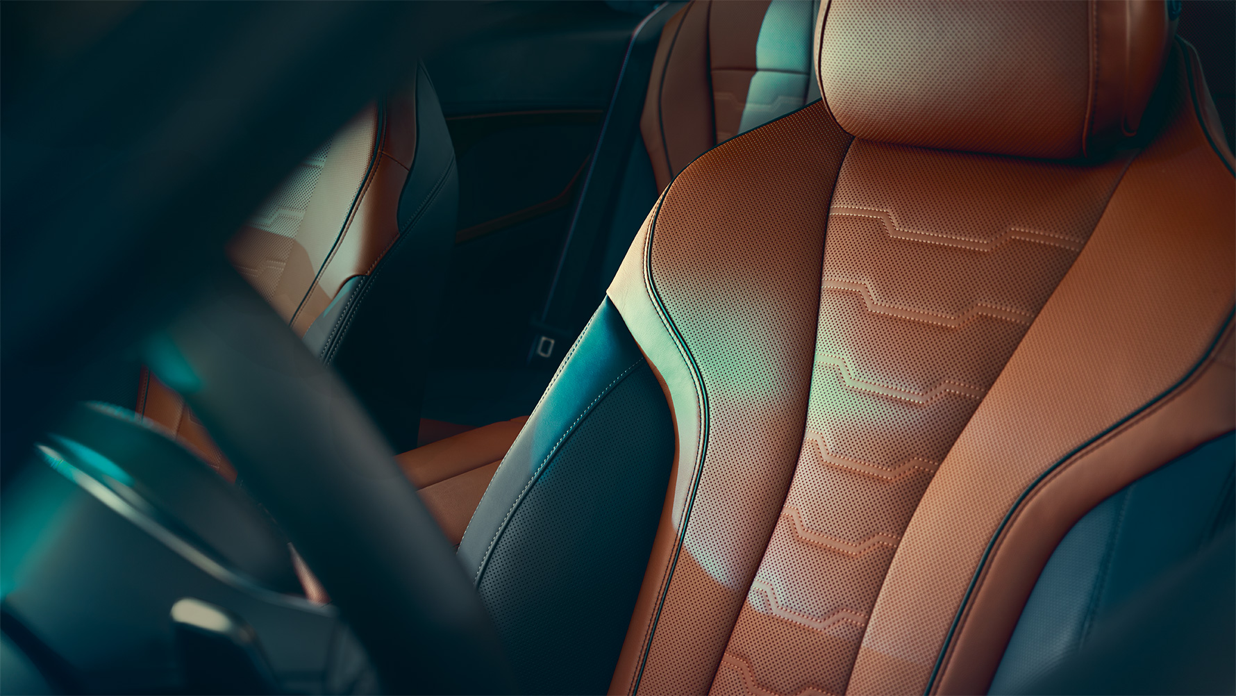 BMW 8シリーズ クーペ、Mマルチ・ファンクション・シート メリノレザーを採用したBMW 8シリーズ クーペの多機能シートのクロースアップショット。