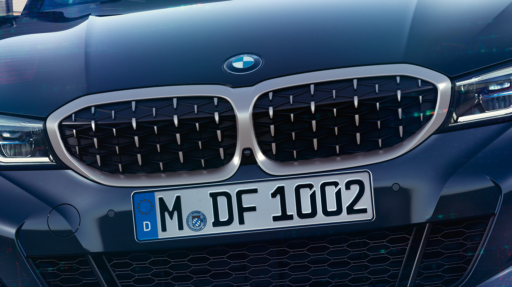 BMW M340i xDrive のダブル・キドニー・グリル BMW M340i xDriveG20サファイア・ブラック・メタリックのダブル・キドニー・グリル、クローズ・アップ