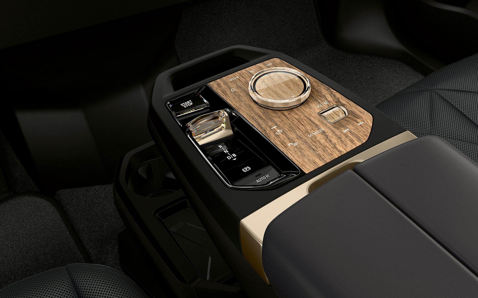 スタート/ストップボタンおよびBMWコントローラー付センター・コンソール BMW iX M60 i20 2022 電気自動車 BMW iX M60 i20 2022 電気自動車 スタート/ストップボタンおよびBMWコントローラー付センター・コンソール インテリア