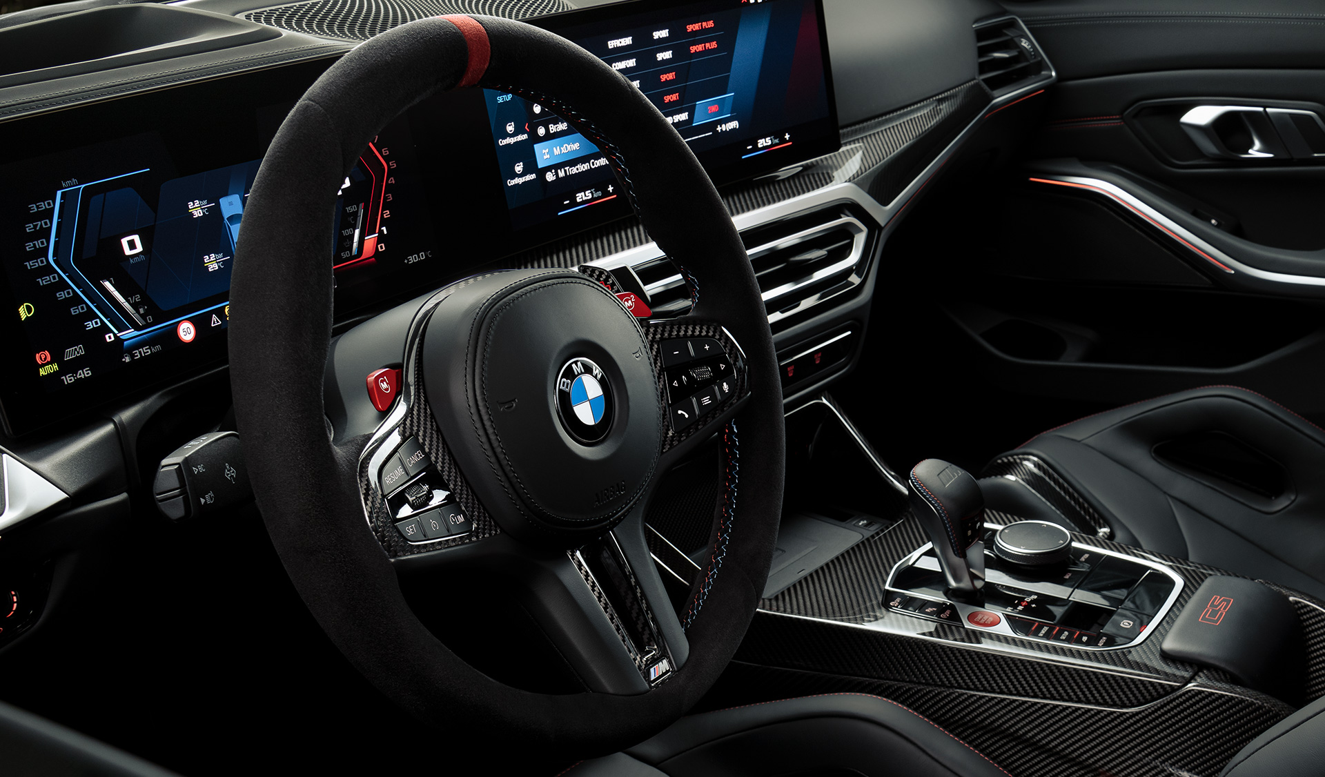 アルカンタラ仕上げのマルチファンクション M スポーツ・レザー・ステアリング・ホイール BMW M3 CS G80 BMW M3 CS G80 M スポーツ・レザー・ステアリング・ホイール
