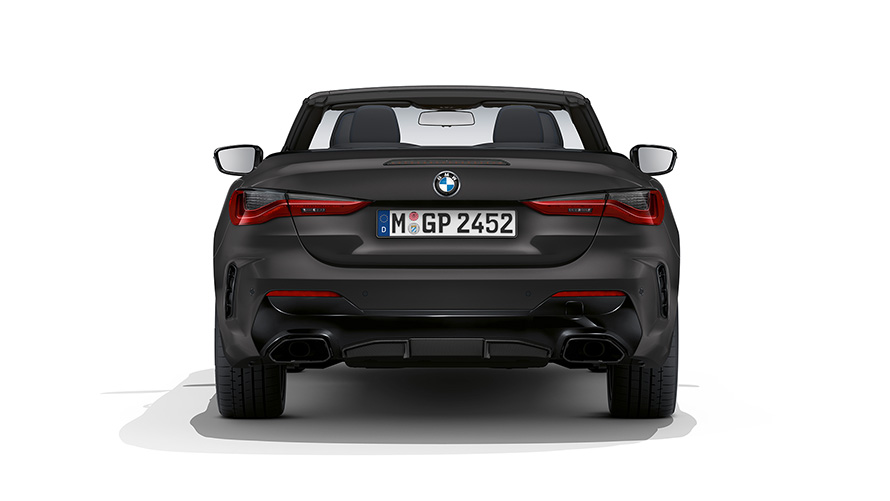 BMW M440i xDrive カブリオ G23 2020 BMW Individual フローズン・ディープ・グレー・メタリック ソフトトップが開いた状態のリヤ・ビュー