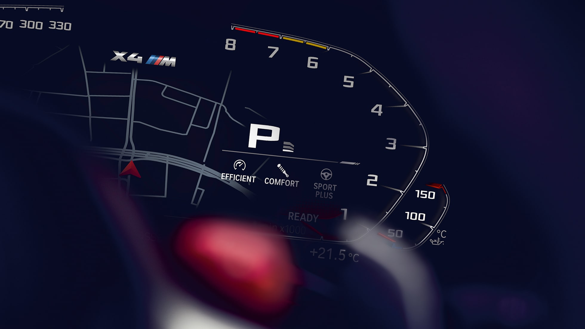 BMW X4 M コンペティション、エンジン回転計。F98 BMW X4 M コンペティション、インテリア、エンジン回転計付きのインスツルメント・クラスター。F98