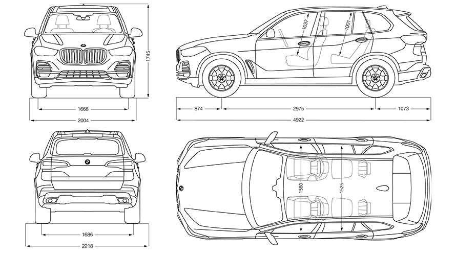BMW X5車両サイズ(線画) BMW X5車両サイズ(線画)