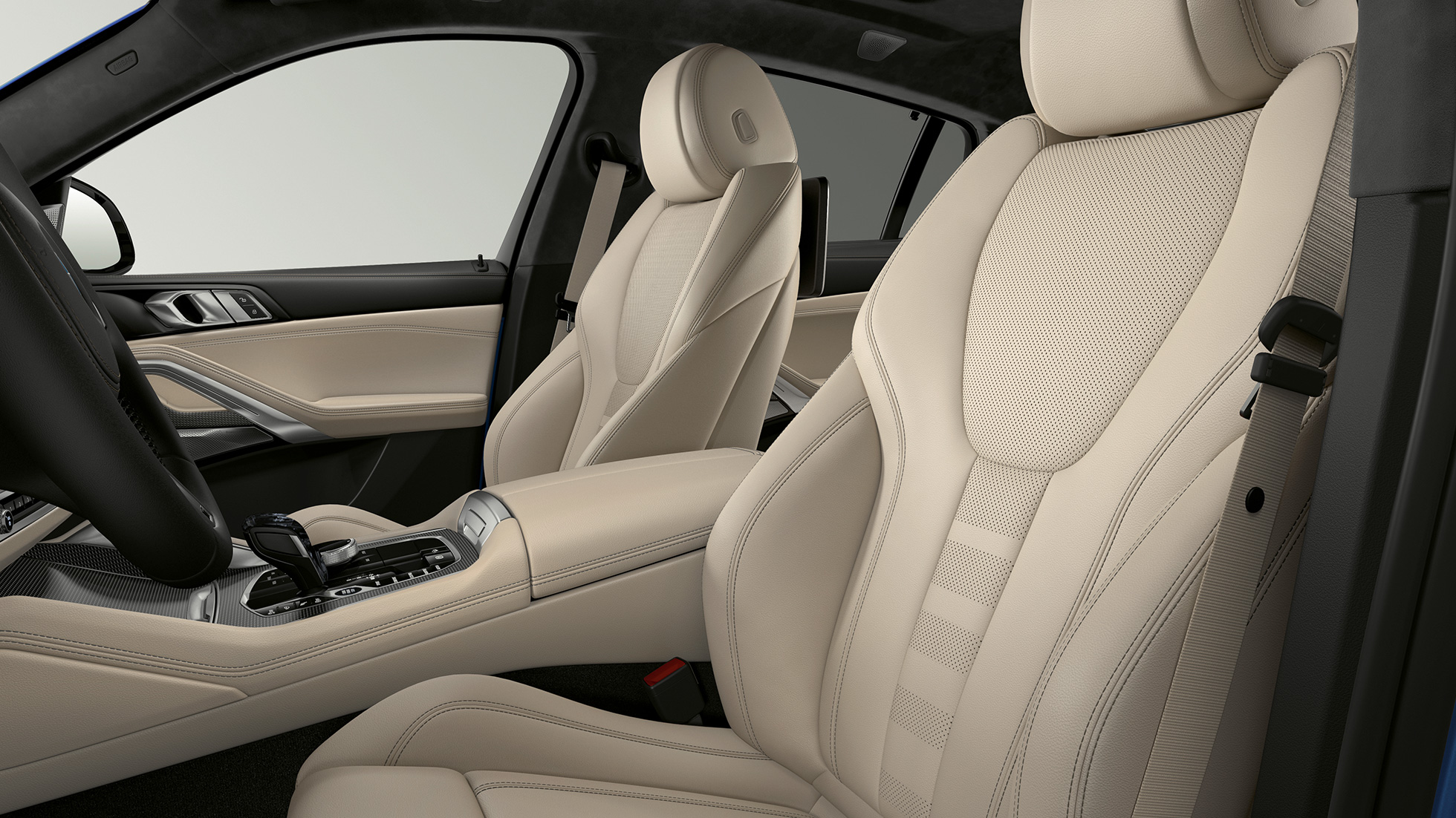 BMW X6、Mスポーツパッケージ装備、シート。 BMW X6、Mスポーツパッケージ装備、インテリア、シートのクローズアップビュー。