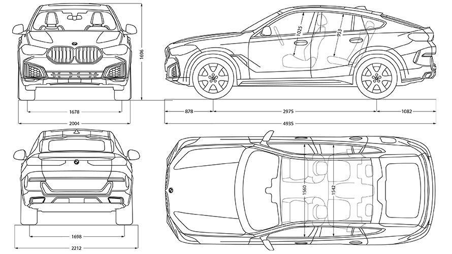 BMW X6車両サイズ(線画) BMW X6車両サイズ(線画)