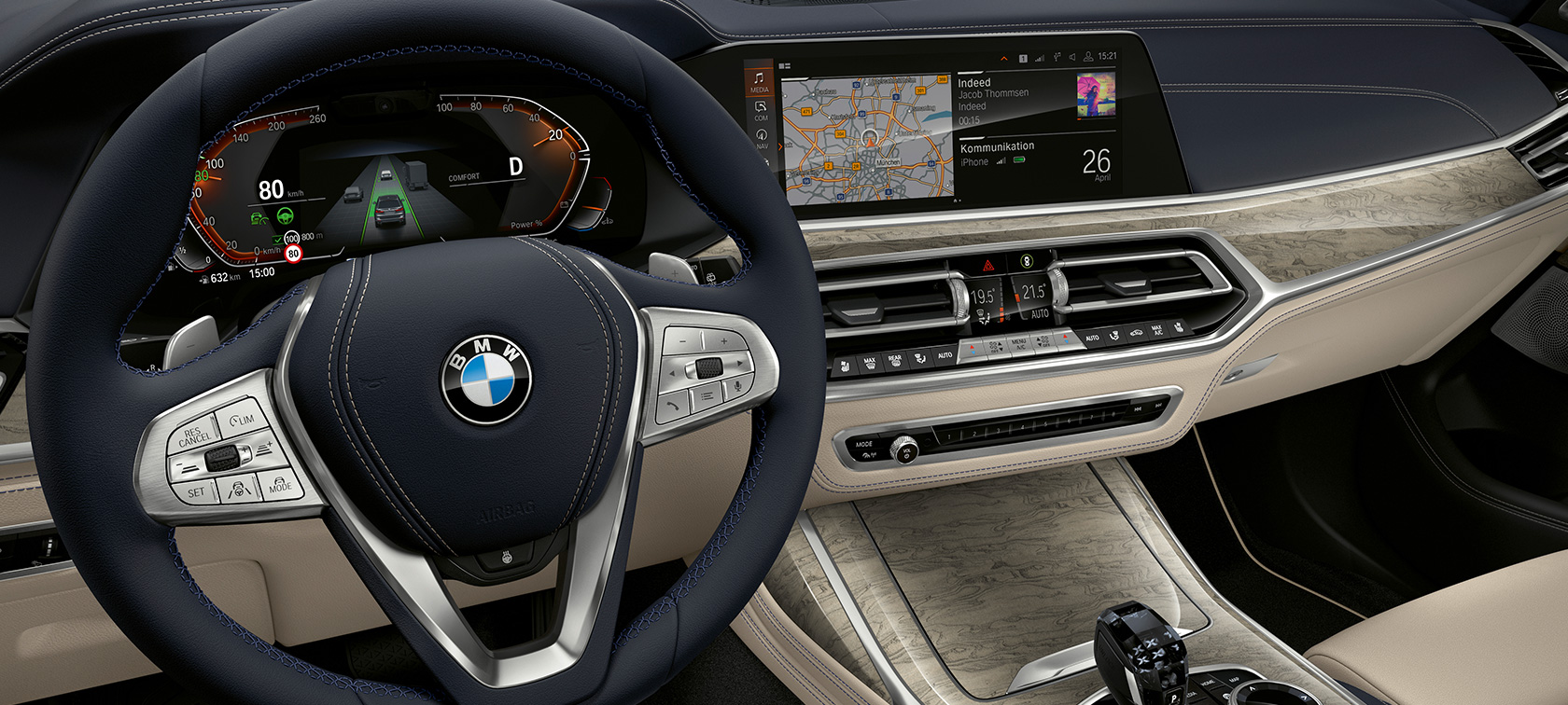 BMW X7 の革新的機能 G07 計器クラスターとドライバーパネルに注目した BMW X7 のコックピットの写真 G07