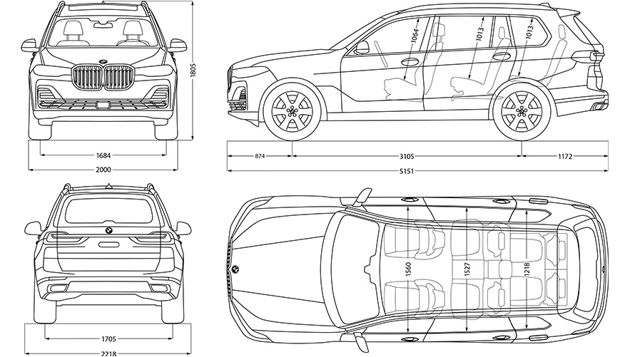 BMW X7車両サイズ(線画) BMW X7車両サイズ(線画)