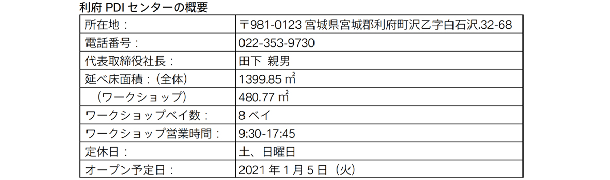 利府 PDI センターの概要 利府 PDI センターの概要