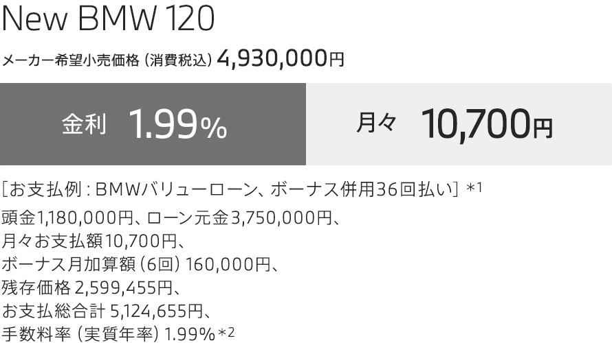 New BMW 120　お支払例
