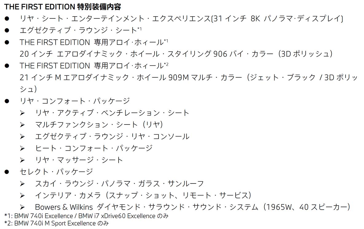 BMW 740i / i7 メーカー希望小売価格(消費税込み)   BMW 740i / i7 メーカー希望小売価格(消費税込み)